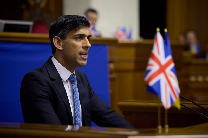 Police arrested four people who entered British Prime Minister Rishi Sunak's constituency residence on Tuesday. File Photo by Ukrainian Presidential Press Office/UPI