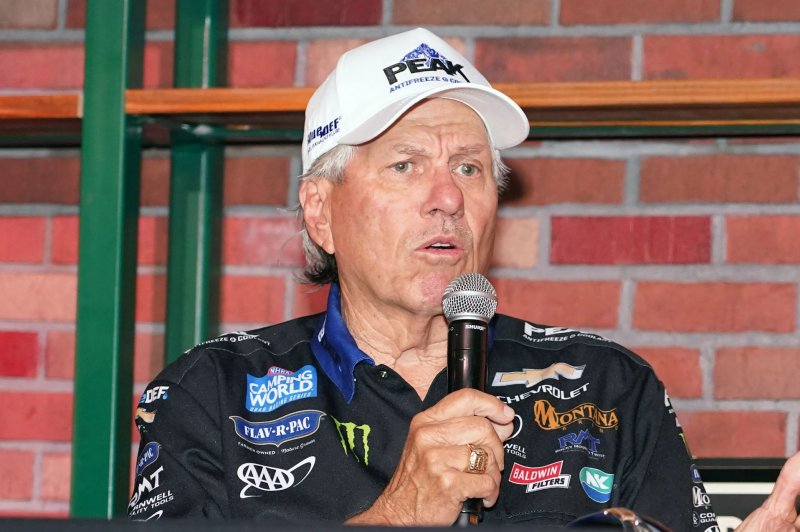 NHRA funny car driver John Force (pictured speaking during a news conference in St. Louis in 2023) was injured on Sunday at the Virginia Nationals at Virginia Motorsports Park in Dinwiddie County. File Photo by Bill Greenblatt/UPI