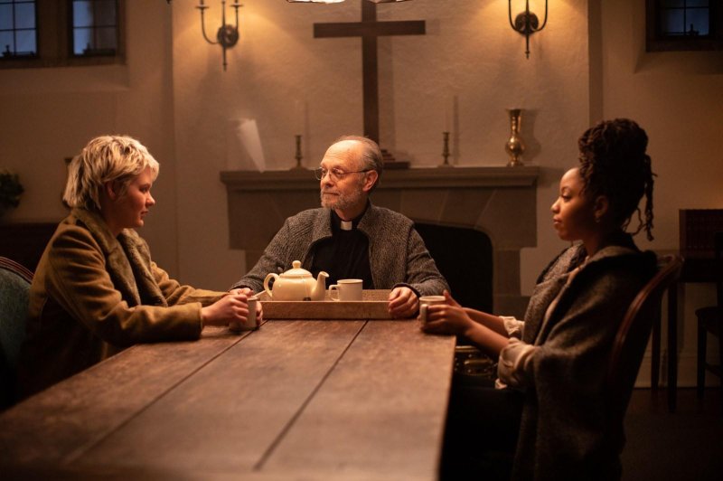 From left to right, Ryan Simpkins, David Hyde Pierce and Chloe Bailey star in "The Exorcism." Photo courtesy of Vertical