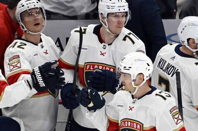 Florida Panthers forward Sam Reinhart (13) scored the go-ahead goal in Game 7 of the Stanley Cup Final on Monday in Sunrise, Fla. File Photo by Archie Carpenter/UPI