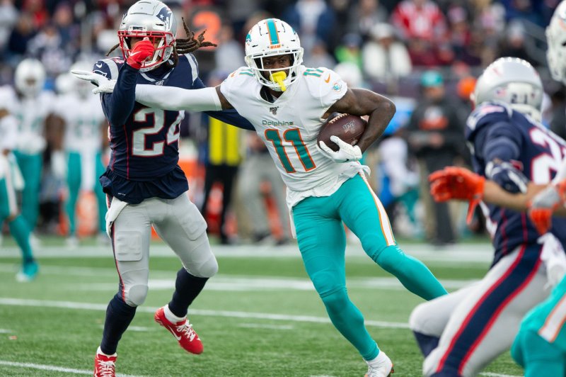 Former Miami Dolphins wide receiver DeVante Parker (11) signed with the Philadelphia Eagles earlier this off-season. File Photo by Matthew Healey/UPI