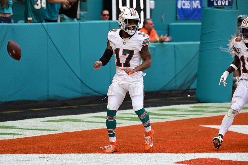 Miami Dolphins wide receiver Jaylen Waddle totaled 1,014 yards and four scores on 72 catches last season. File Photo by Larry Marano/UPI