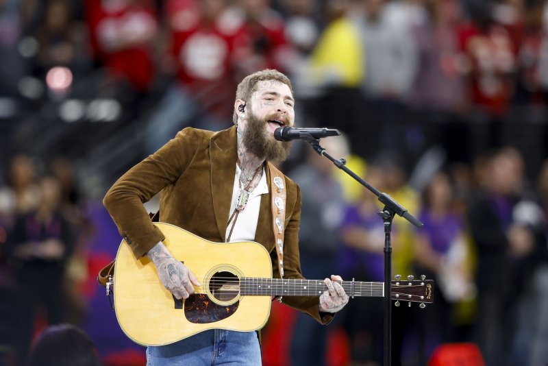 Post Malone (pictured) and Blake Shelton released "Pour Me a Drink," a new single from Malone's country album "F-1 Trillion." File Photo by John Angelillo/UPI