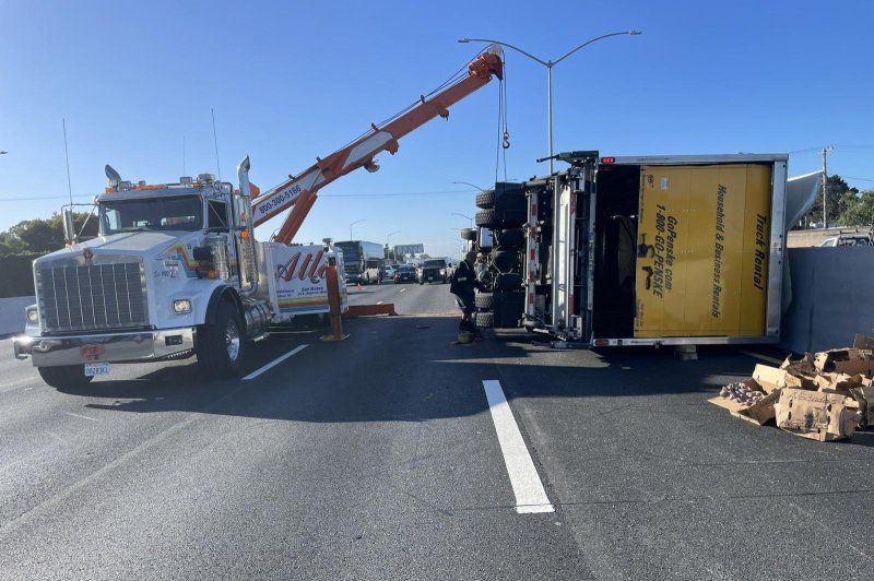 Drivers on Highway 101 in San Mateo, Calif., experienced hours of delays when a truck carrying 8 tons of avocados overturned and spilled its load into the roadway. Photo courtesy of the California Highway Patrol - Redwood City