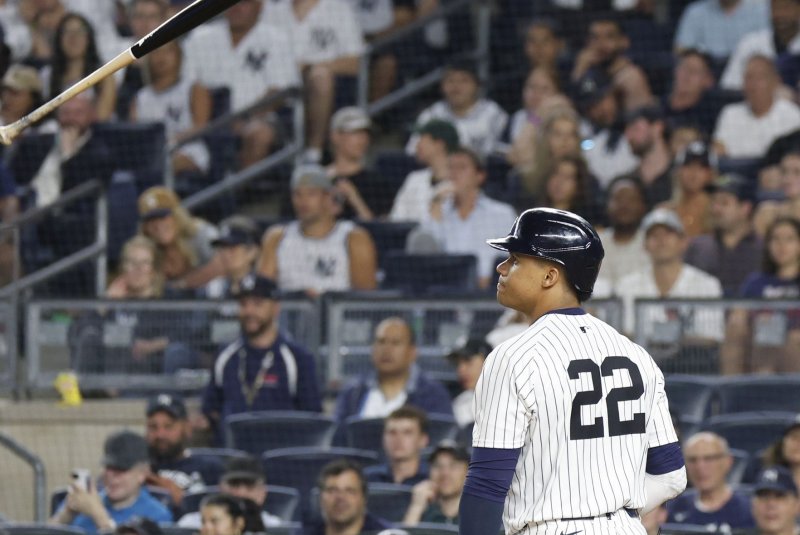 New York Yankees outfielder Juan Soto leads the American League with a .318 batting average. File Photo by John Angelillo/UPI